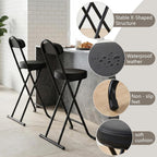 Folding Stool,24 Inch Portable Folding Bar Stool Chair with Backrest,Foldable Collapsible High Stools with Handle for Adults Kitchen Island,Black,1Pcs