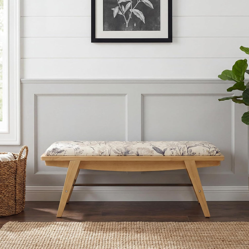 chairus Modern Shoe Bench Linen Fabric Upholstered Padded Seat Wooden Entryway Bench for Living Room End of Bed Hallway(Floral, 43.5" W)