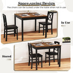 GIANTEX 3-Piece Dining Table Set for 2 - Small Wooden Kitchen Table with Upholstered PVC Leather Chairs, Rubber Wood Legs, Modern Compact Dining Set for Dinner, Kitchen, Restaurant, Dinette (Brown)