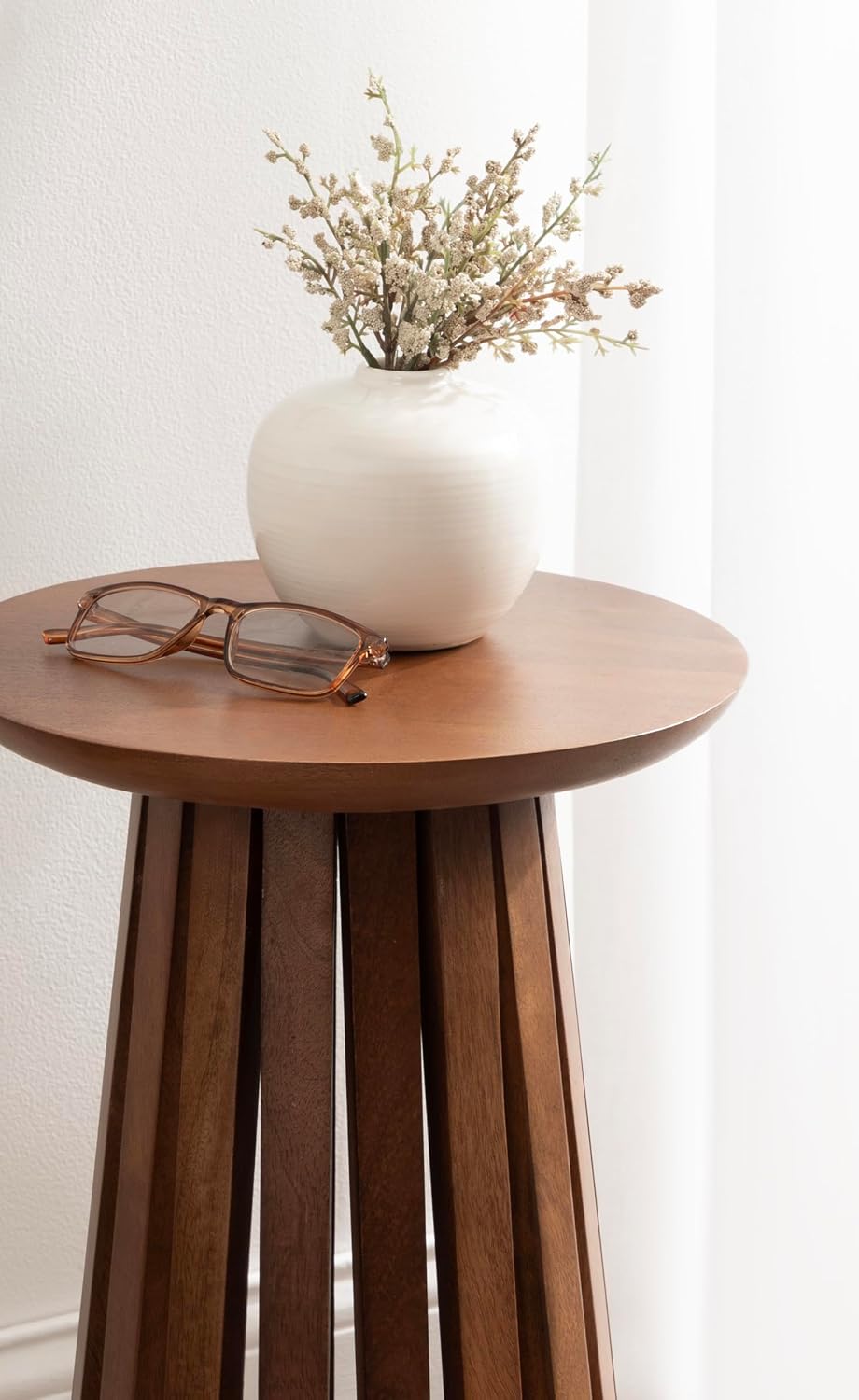 Kate and Laurel Klarc Modern Slatted Wood Round Drink Table, 12 x 12 x 22, Walnut Brown, Circle Pedestal Table for Use as Bedroom Nightstand, Indoor Plant Stand, or Decorative Living Room Accent