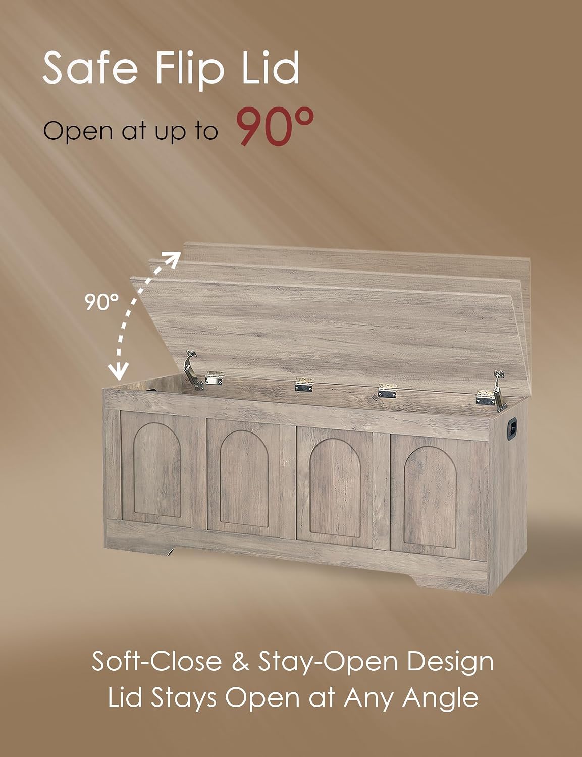 DINZI LVJ Storage Chest, Wooden Toy Box, Greige 50.0" L | Extra Large Storage Bench, 2 Soft-close Hinges, Finger-safe Flip-Top Lid, Easy Assembly, Farmhouse Trunk, Living Room/Bedroom