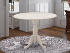 East West Furniture DMT-ABC-TP Dublin Kitchen Dining Table - a Round Wooden Table Top with Dropleaf & Pedestal Base, 42x42 Inch, Wirebrushed Buttercream | Kitchen