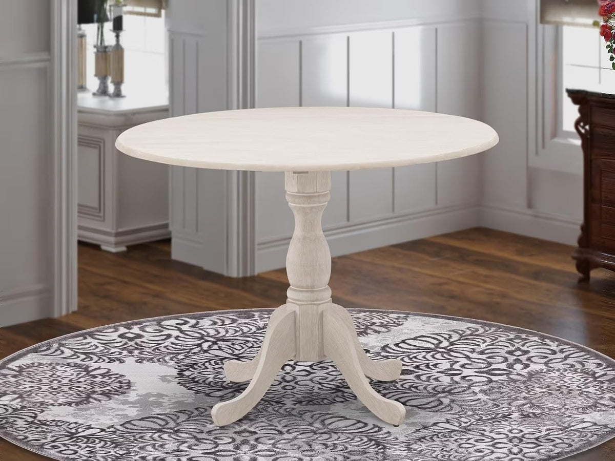 East West Furniture DMT-ABC-TP Dublin Kitchen Dining Table - a Round Wooden Table Top with Dropleaf & Pedestal Base, 42x42 Inch, Wirebrushed Buttercream | Kitchen