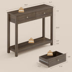 Gizoon Console Table with 2 Drawers, 2-Tier Wood Entryway Table with Storage Shelves, 39" W Wood Accent Sofa Table for Front Hall, Hallway, Living Room, Dark Brown