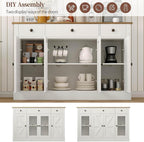 4 EVER WINNER 55" Large Buffet Cabinet with Storage, Coffee Bar Cabinet with 4 Doors and 3 Drawers, Kitchen Cabinet with Plexiglass Doors for Living Room, White