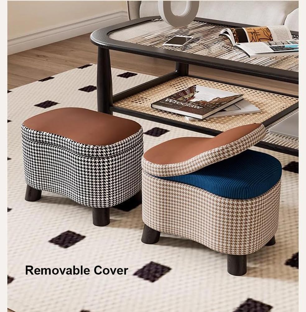 Storage Ottoman with Removable Cover,Soft Foot Rest Stool Upholstered Padded Seat with Large Storage Space,Shoes Changing Stool for Living Room Entryway (Beige)