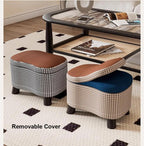 Storage Ottoman with Removable Cover,Soft Foot Rest Stool Upholstered Padded Seat with Large Storage Space,Shoes Changing Stool for Living Room Entryway (Beige)