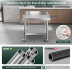 Jocisland 25"x28" Stainless Steel Equipment Stand & Equipment Grill Stand Table, NSF Certified with Adjustable Undershelf, Wheels and Edge Baffle for Commercial Kitchen, Restaurant & Home