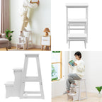 Folding Library Ladder Chair, 3-Step Stool Stepladders Lightweight Portable Multi-Functional Wood Step Ladder for Home,Kitchens, Garages (White)