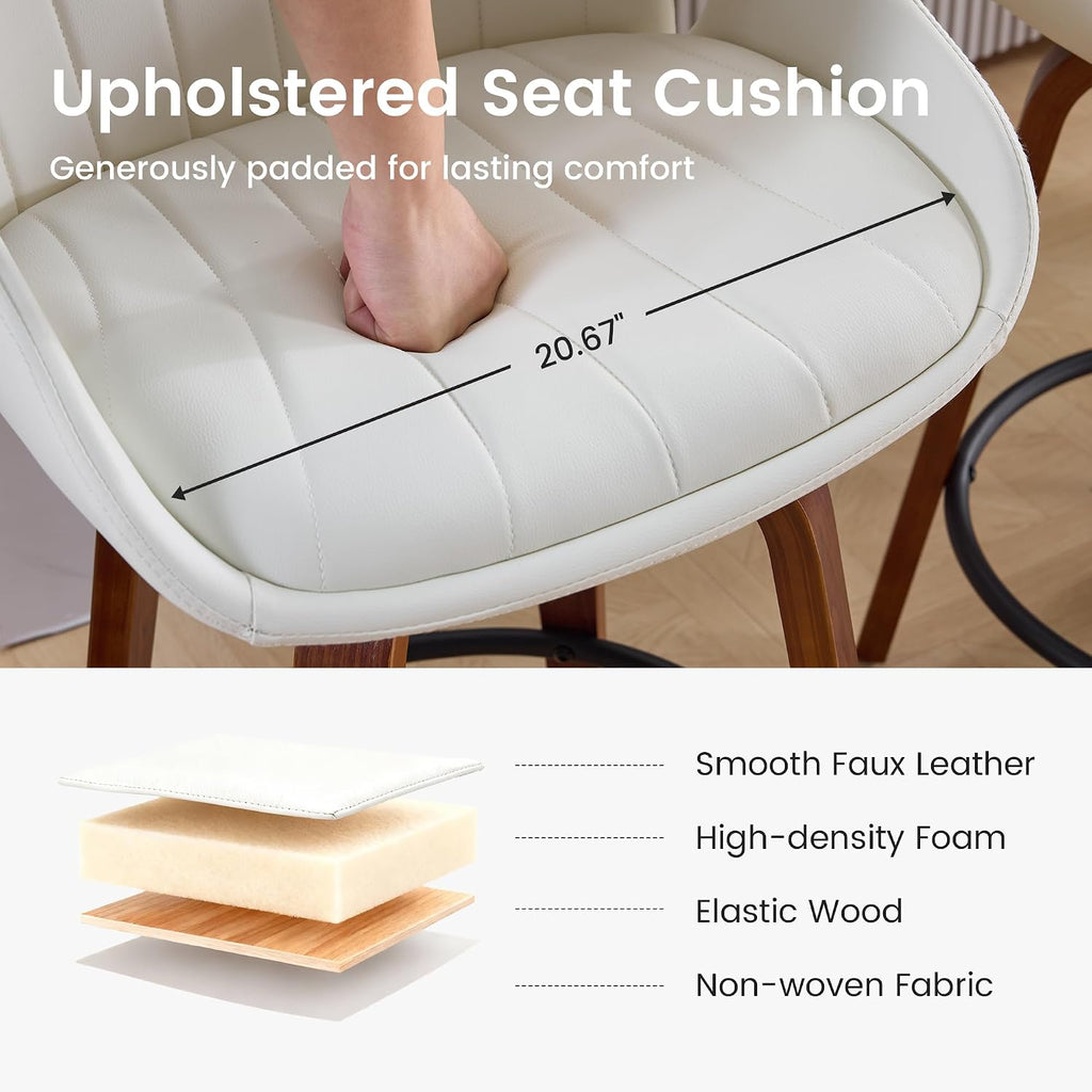 Swivel Dining Chairs Set of 4, Mid-Century Modern Dining Room Chairs with Arms Faux Leather Upholstered Kitchen Dining Chairs with Solid Wood Legs Accent Side Chair for Living Room, White