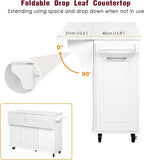50.7" Kitchen Island with Drop Leaf Storage for Trash Can White