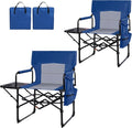 2 Pack Directors Chair with Side Table, Heavy Duty Folding Camping Chair for Adults, Portable Sports Chair with Cup Holder & Side Pocket, Compact Outdoor Chair Supports 400lbs, Blue