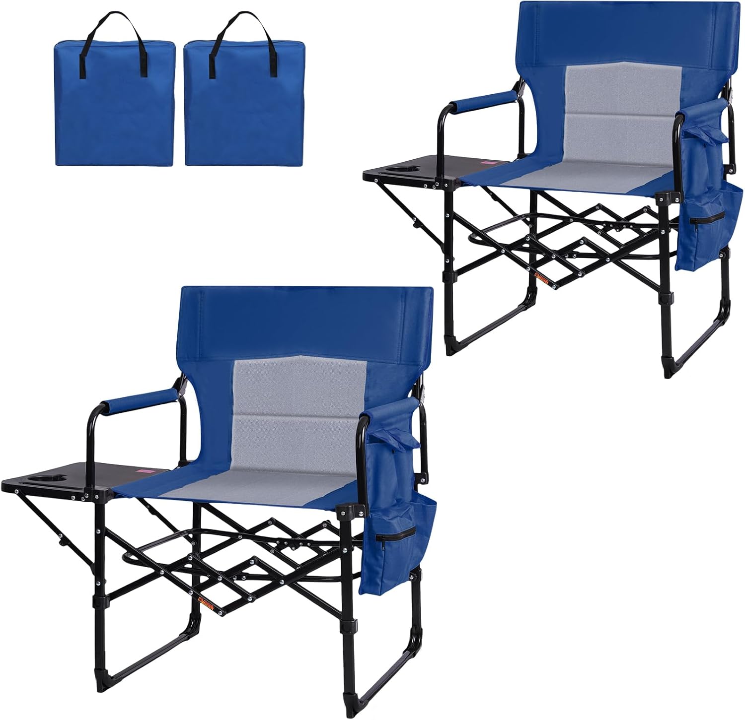 2 Pack Directors Chair with Side Table, Heavy Duty Folding Camping Chair for Adults, Portable Sports Chair with Cup Holder & Side Pocket, Compact Outdoor Chair Supports 400lbs, Blue