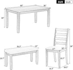 Harper & Bright Designs Rustic 6-Piece Dining Set with Table, 4 Upholstered Chairs & Bench | Farmhouse Kitchen Table Set for Dining Room (Brown + Whitewash)