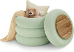 Soft Teddy Round Ottoman with Tray, 17.5 Inches Ottoman Coffee Table with Storage for Living Room, Vanity Stool with Storage Bedroom, Load up to 300 lb, No Assembly Required (Green)