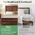 AMERLIFE 52.2" King Size Farmhouse Bed Frame with Headboard, Rustic Brown