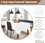 Fitable Faux Linen Tablecloths Rectangle 60 x 120 Inch - 2 Pack Textured Table Clothes for 8 Foot Tables, White Faux Burlap Table Covers for Dining, Party, Farmhouse, Banquet, Wedding