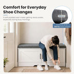 NEWBULIG Shoe Bench with Storage for Entryway, 39.4" Shoe Storage Bench | Modern Farmhouse 2-Doors Hidden Shoe Organizer Bench with Padded Cushion Seat & Adjustable Shelves for Mudroom Bedroom White
