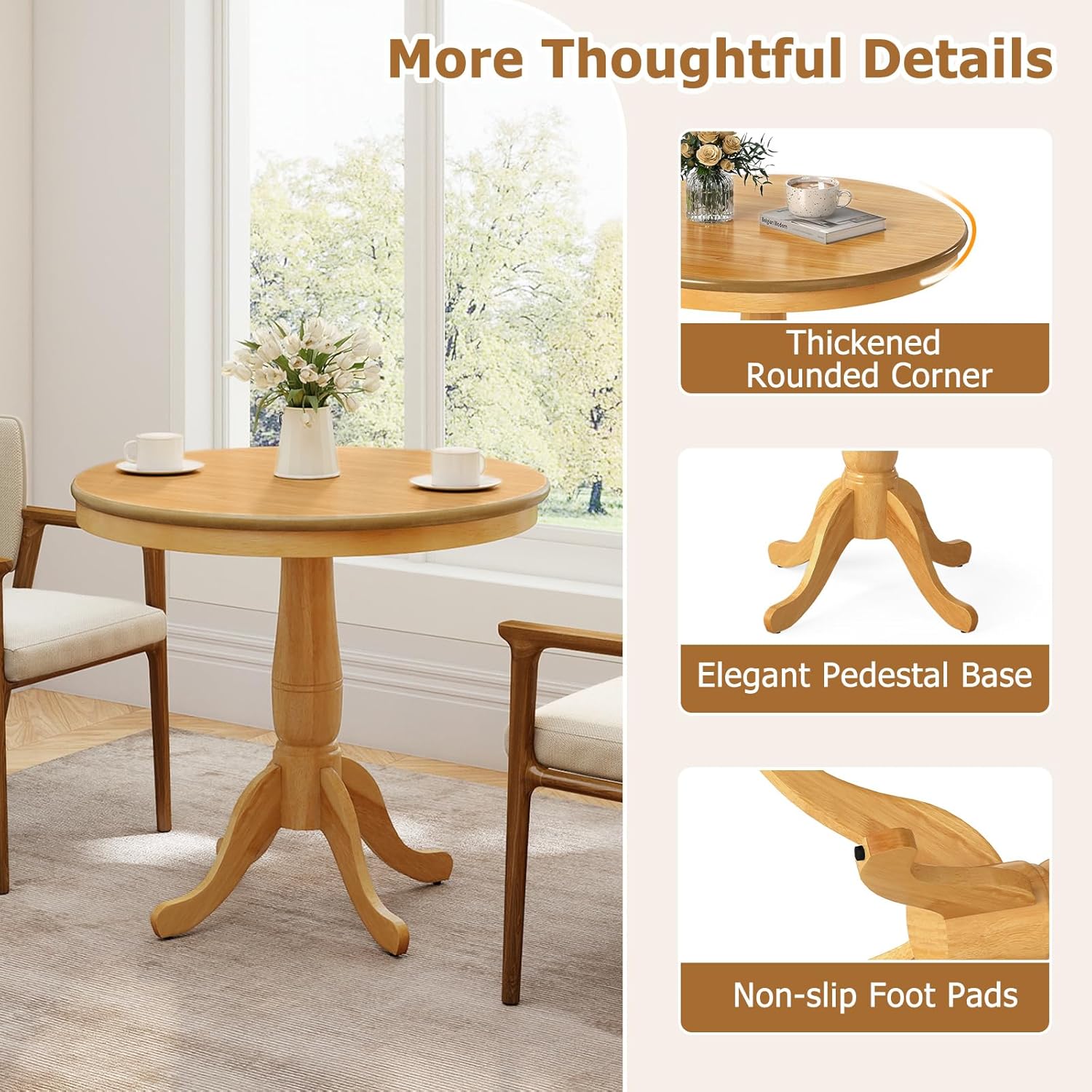 Giantex Round Dining Table for 2-4 People, 32" D X 30" H Wooden Kitchen Table with Spacious Tabletop, Pedestal Base, Leisure End Tables for Bar, Kitchen, Dining Room, Restaurant, Natural
