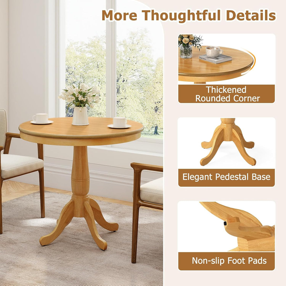 DORTALA 32" Round Dining Table, Classical Pedestal Table for 2-4 People, 32 Inch Wood Kitchen Table for Bar, Kitchen, Dining Room (Natural)