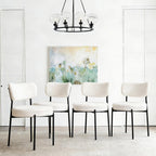 White Dining Chairs Set of 4, Modern Mid Century Kitchen Chairs with Upholstered Seat, Round Dining Room Chair with Metal Frame