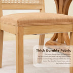 Rattan Dining Chairs Set of 4, French Country Cane Back Upholstered Kitchen Chairs, Solid Wood Farmhouse Side Chairs, Brown