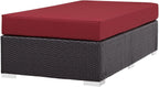 BOWERY HILL Rectangle Fabric Rattan Patio Ottoman, Espresso Finish with Red Cushions, Water and UV Resistant, Adjustable Height, Outdoor Patio Furniture for Backyard or Poolside Use