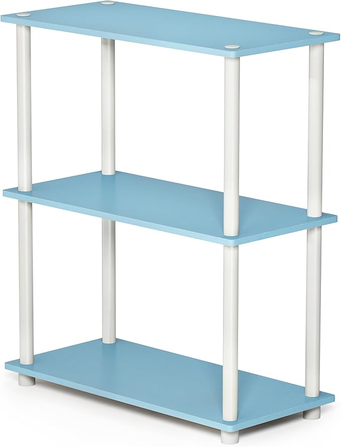 Furinno Turn-N-Tube 3-Tier Compact Multipurpose Shelf Display Rack, Light Blue/White