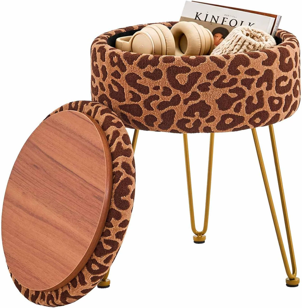 Ottomans Round Ottoman with Storage Footstools Vanity Chair | Coffee Table Ottoman for Living Room (Coffee Brown)