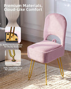 Pink Vanity Chair with Storage and Back for Teens - Faux Fur Makeup Vanity Stool, Foldable Ottoman Seat with Anti-Slip Metal Legs for Girls Bedroom, Dorm, Entryway, Living Room