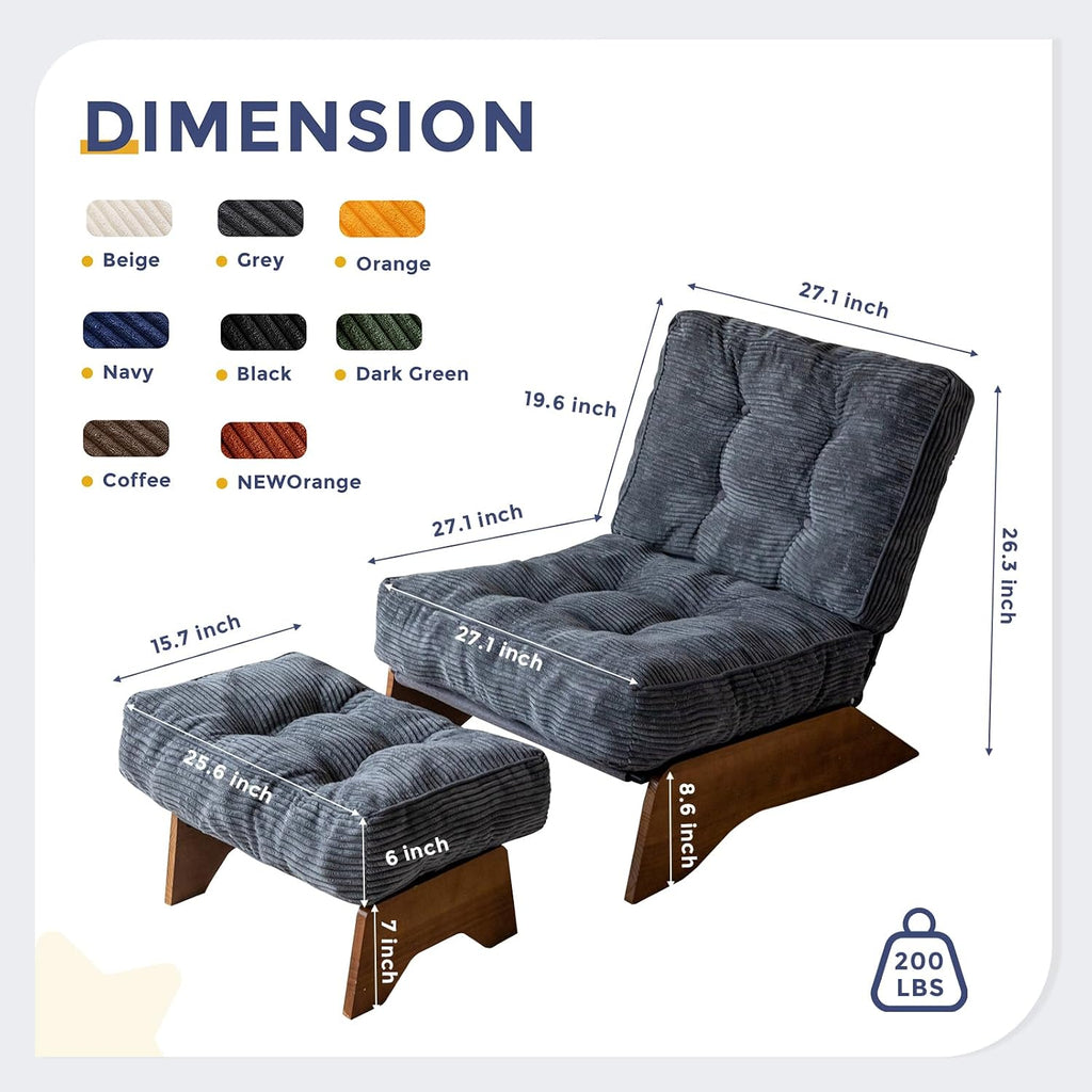 MAXYOYO Accent Chair with Ottoman, Lounge Chair with Adjustable Backrest | Tufted Living Room Chair Upholstered Lounge Chair with Footrest Set, Modern Chair for Reading Room, Dark Grey