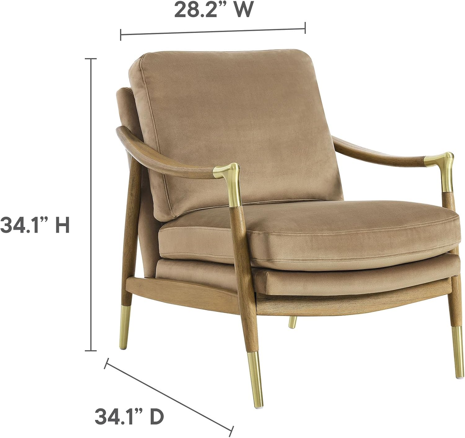 Modway Langford Stain-Resistant Performance Velvet Armchair – Mid Century Modern Velvet Chair with Wood Frame – Upholstered Accent Chair for Living Room or Bedroom