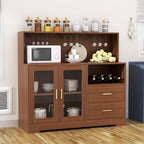 Bar Cabinet for Home with LED Light,Coffee Bar Cabinet w/ Wine & Glass Rack | Kitchen Buffet Sideboard with Storage Cabinet&Drawers, Modern Liquor Cabinet for Living Room Dining Room (Brown)