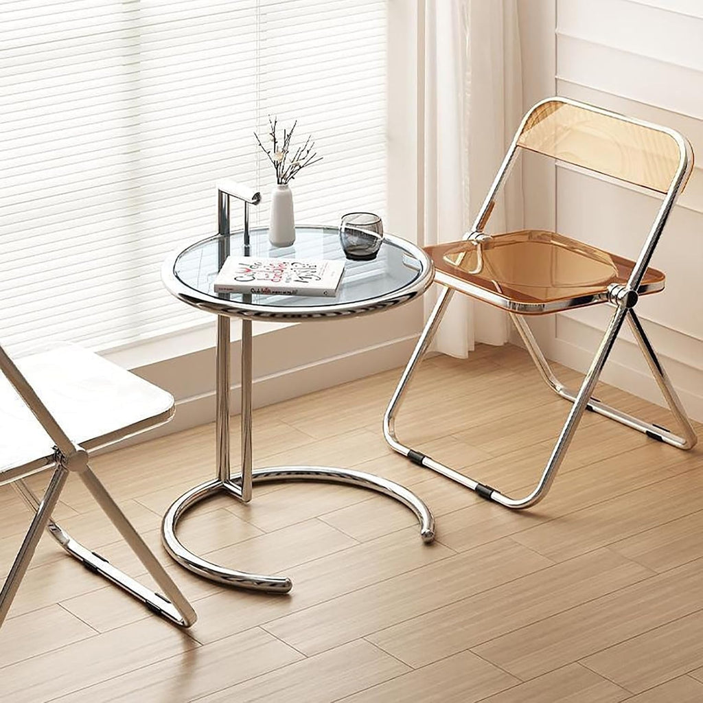 Round End Table, Side Table for Living Room, Small Spaces, Modern White Nightstand, Suitable for Bedroom, Living Room and Balcony(Clear)