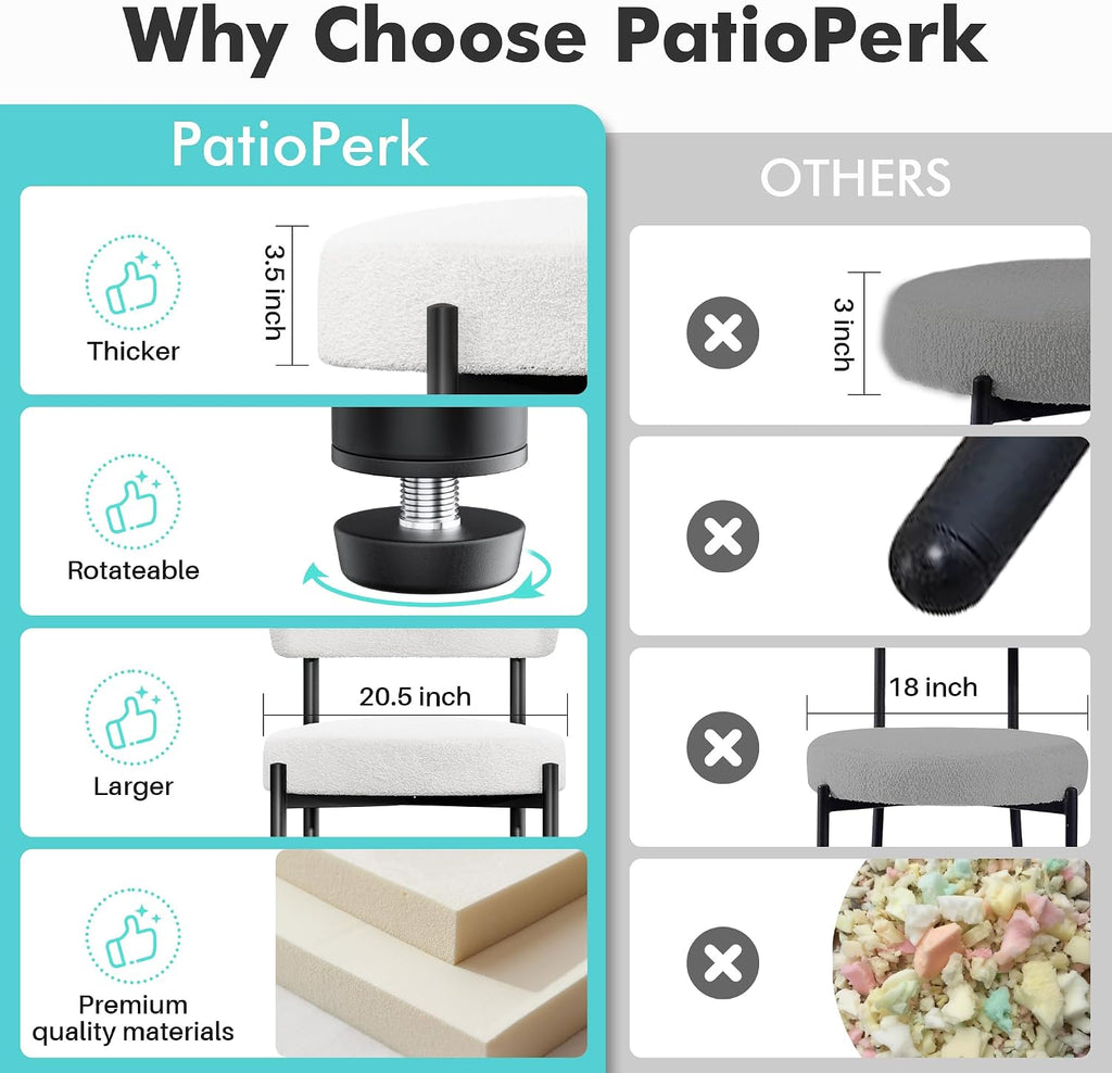 PatioPerk Boucle Dining Chairs Set of 6, White Mid Century Morden Chair with Curved Backrest, Round Upholstered Sherpa with Metal Legs, Suitable for Various Kitchen Styles