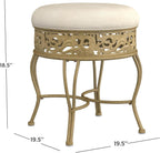 Hillsdale Villa III Backless Metal Vanity Stool with Ornate Lattice Detailing, Antique Beige