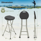 LDAILY Folding Stool, 28’’ Folding Bar Stool with Handle, Footrest, Anti-Slip Foot Pads and Steel Frame, Collapsible Round Stool Chair for Outdoor, Indoor, Garden, Camping, Fishing, Black (1)