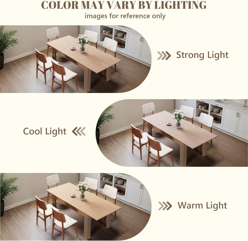 Expandable Dining Table for 4-10 People, 54 to 85 Inch Rectangular Kitchen Table with Self-Storing Leaf, Modern Engineered Wood Dining Table