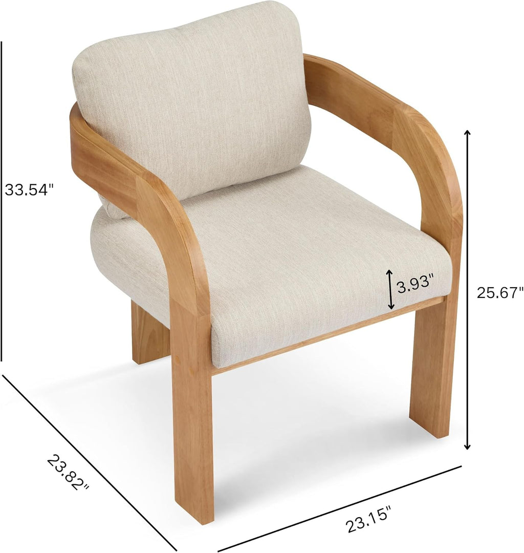 Christopher Knight Home Yorick Modern Dining Chair Set of 2 with Cushion, Solid Wood Dining Room Armchair Set, Curved Backrest Kitchen Side Chair, Living Room Comfy Extra Seat, Natural+Beige