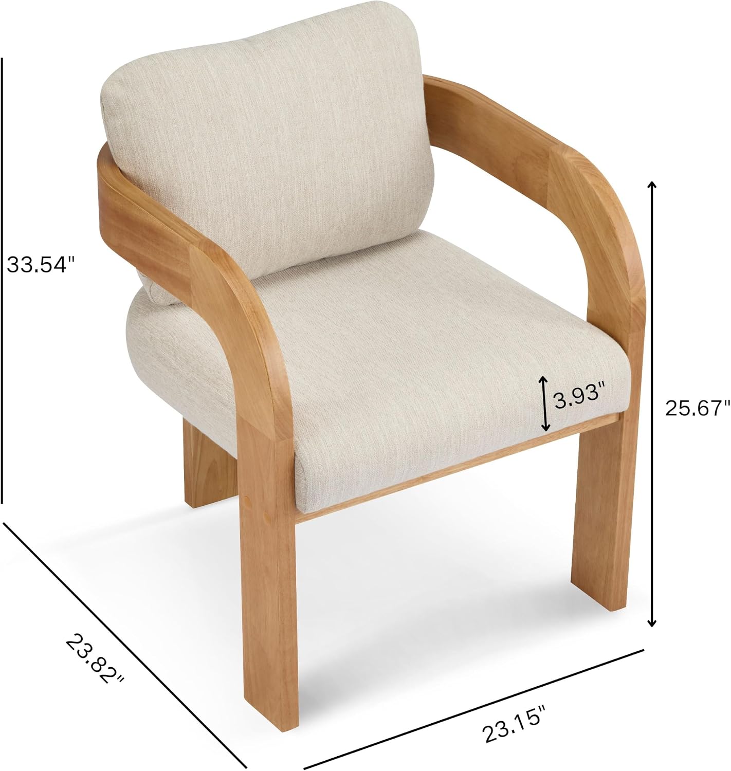 Christopher Knight Home Yorick Modern Dining Chair Set of 2 with Cushion, Solid Wood Dining Room Armchair Set, Curved Backrest Kitchen Side Chair, Living Room Comfy Extra Seat, Natural+Beige