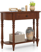 Giantex 2-Tier Console Table, 36" Retro Entryway Table with Storage Drawer & Elegant Legs, Narrow Wooden Sofa Table with Open Shelf for Living Room, Foyer, Hallway, Bedroom, Entrance (Brown)