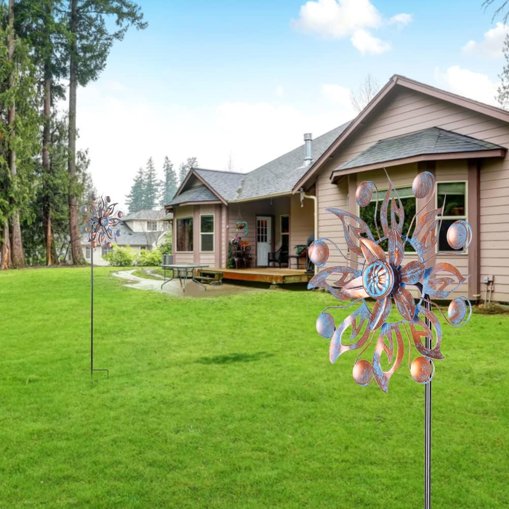VEWOGARDEN 2PCS Metal Wind Spinners, Waterproof Wind Sculptures & Spinners Small Garden Art Outdoor Wind Spinner Kinetic Wind Spinner for Yard and Lawn