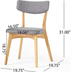 Dining Chairs Set of 2, Mid-Century Modern Upholstered Armless Chair w/Seat Cushion, Padded Backrest, Oak/Dark Grey