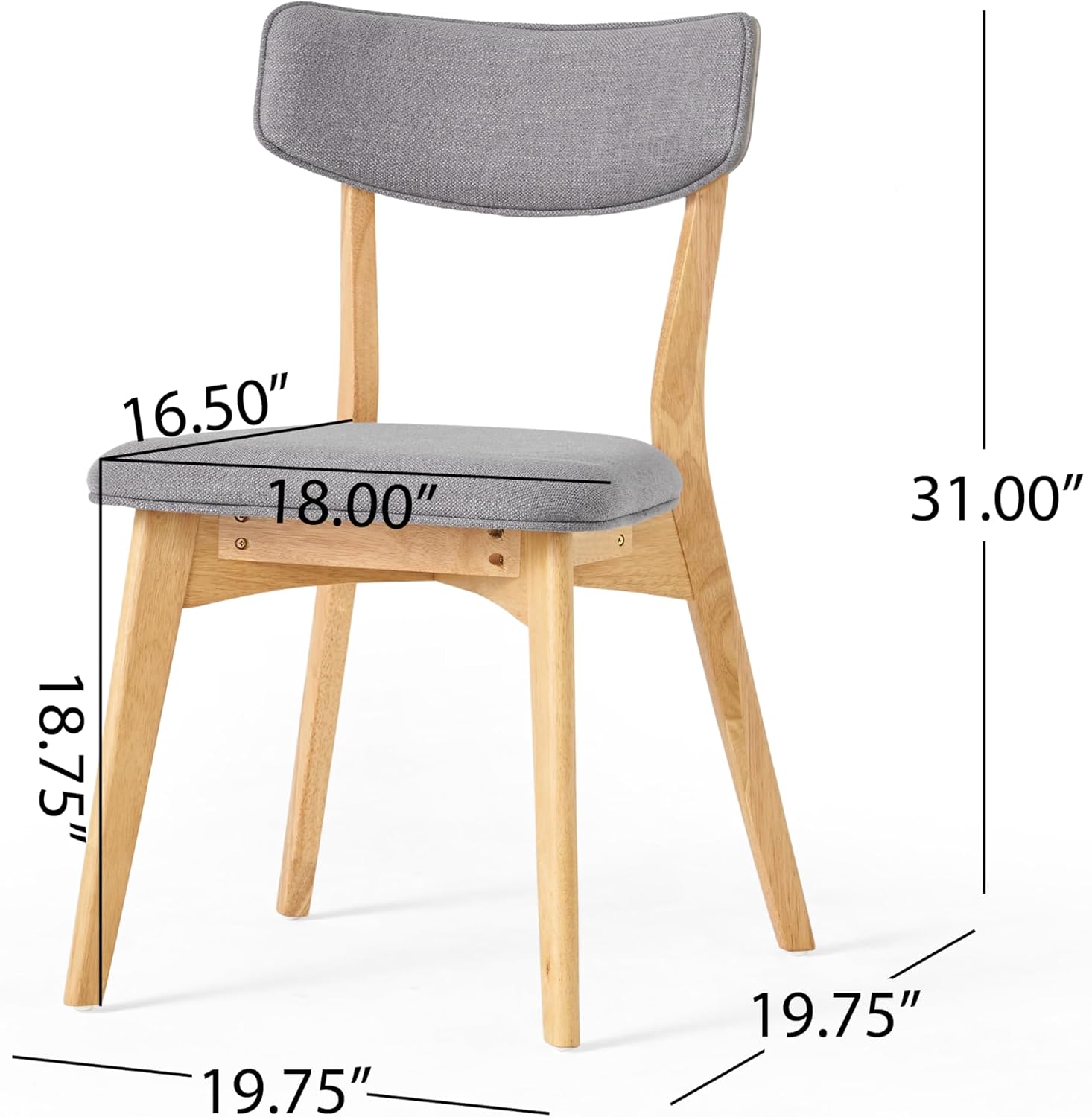 Dining Chairs Set of 2, Mid-Century Modern Upholstered Armless Chair w/Seat Cushion, Padded Backrest, Oak/Dark Grey