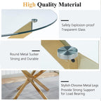 Round Glass Dining Table Set for 4, Small Kitchen Table Set for 4, 47" Circle Glass Dinner Table and Grey Velvet Chairs Set of 4,5 Piece Round Dining Room Table Set for Dinette Breakfast Cafe Party