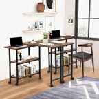 FurnitureR 360° Rotating Sofa Side Table with Storage Shelves, Mobile L-Shaped Desk with Lockable Wheels, Adjustable Swivel End Table for Couch or Bed, Space-Saving Storage Cart, Brown