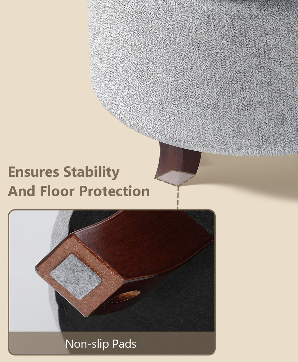 OS MOTOR Round Storage Ottoman Bench, Light Gray, 25 Inches | Multi-Functional Ottoman Foot Rest, End of Bed Bench, Storage Chest, Living Room, Bedroom, Hallway, Entryway, 300 lb Capacity