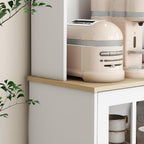 HOMCOM Kitchen Pantry Storage Cabinet 72" with Hutch, White | Large Countertop, Freestanding, Glass Doors, Adjustable Shelves, Dining Room