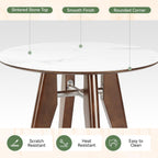 31.5" Round Dining Table, Modern Sintered Stone Kitchen Table with Solid Wood Legs for Dining Room, Living Room, Small Space, Glossy White & Brown