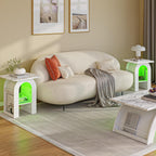 Small End Tables Living Room Set of 2 for Small Spaces,19" Marble Top Nightstand with RGB Strip, Side Table with Storage Shelf
